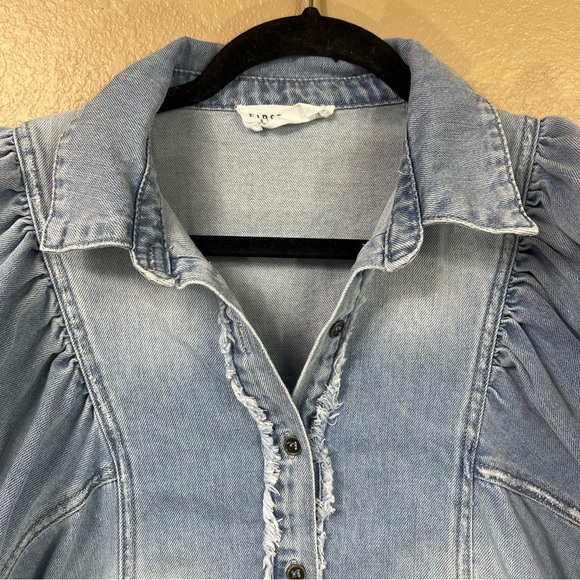 First Love denim puff sleeve button up top - Picture 7 of 10